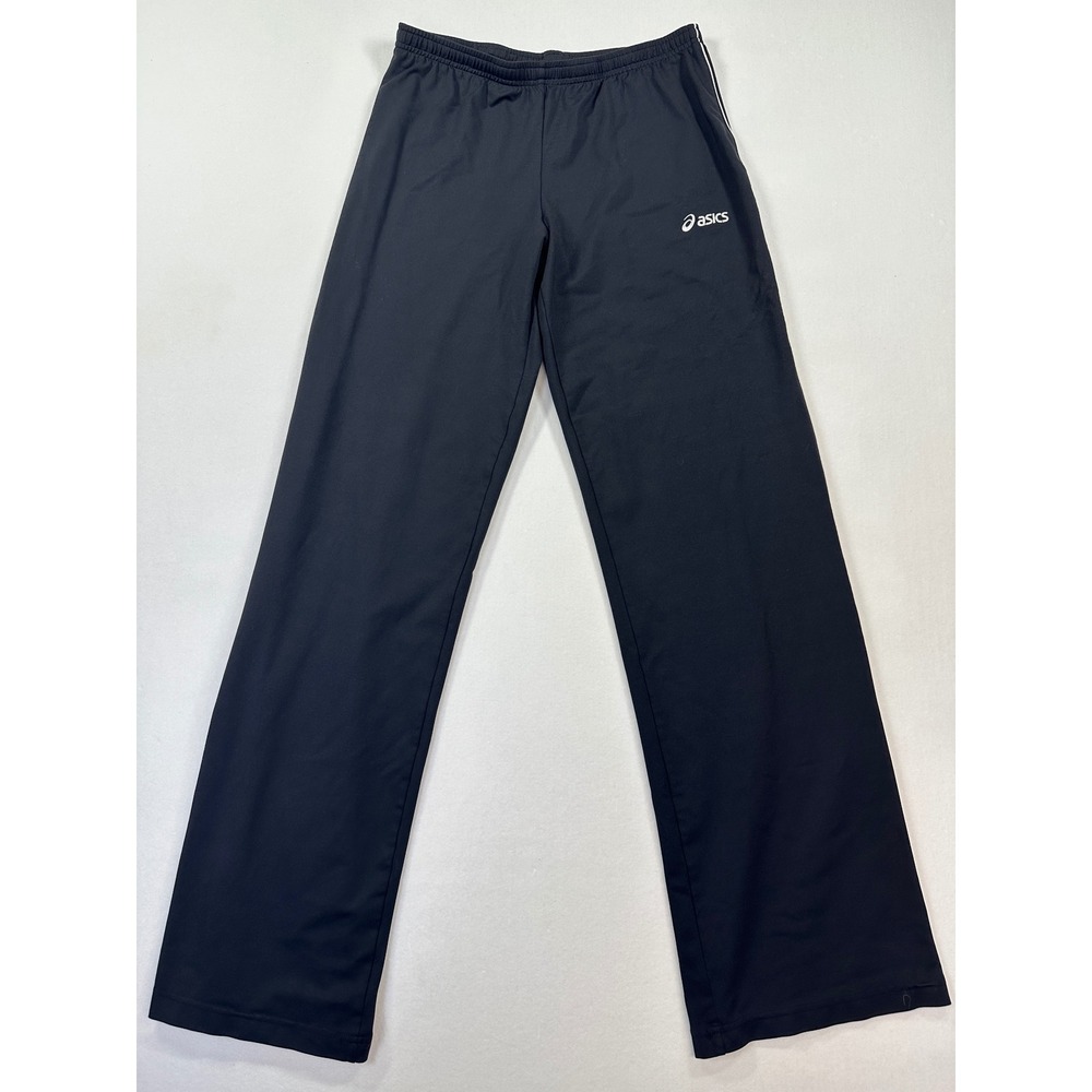 Asics Track Pants Mens M Black Tactel Nylon Spandex Athletic Made In USA Running